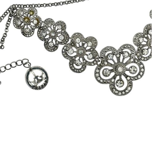 Vintage Crown Trifari Crystal Rhinestone Floral Necklace 13 to 15 inch - Picture 3 of 5